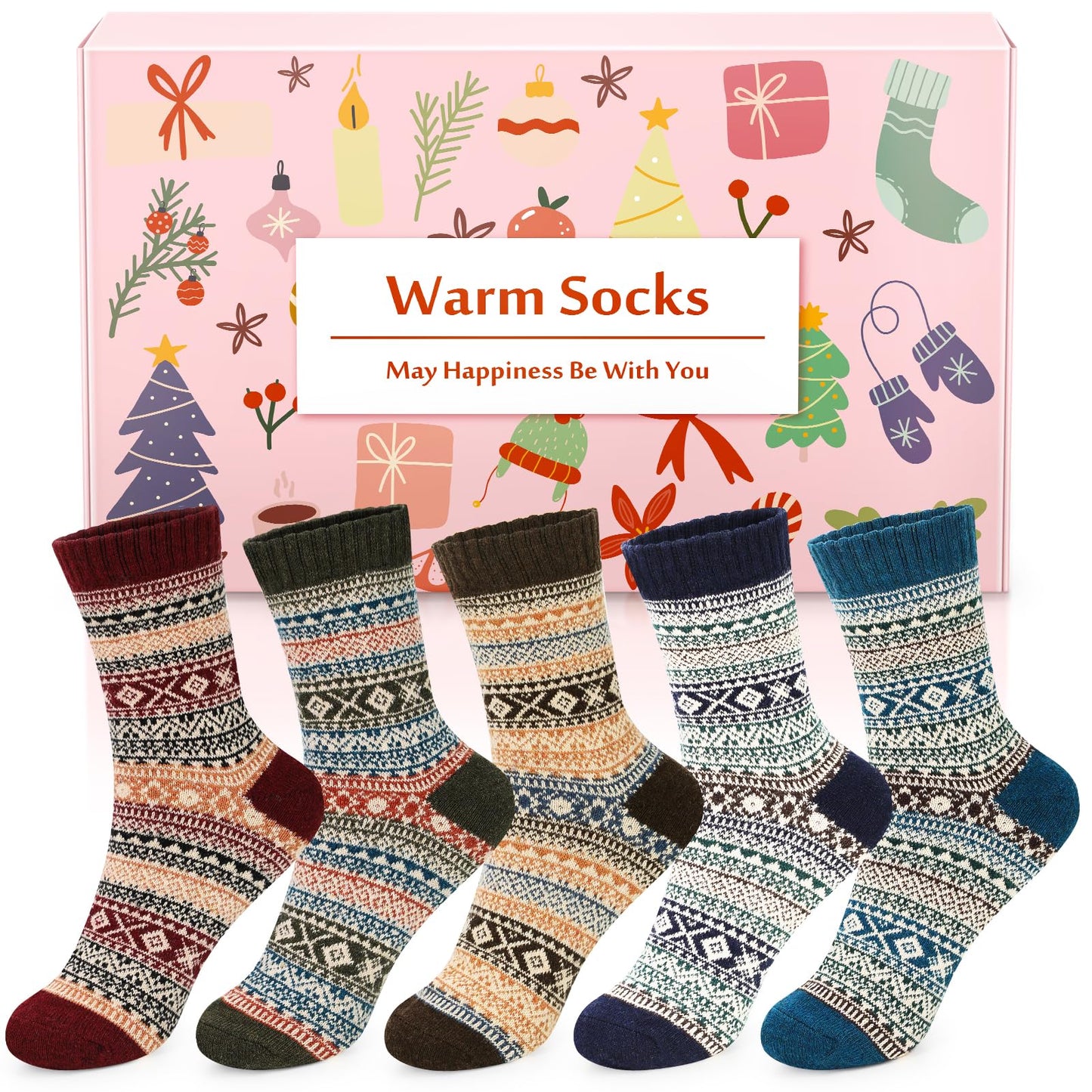 Airabc 5 Pairs of Women's Thermal Socks, Warm Winter Socks, Colourful Cosy and Breathable