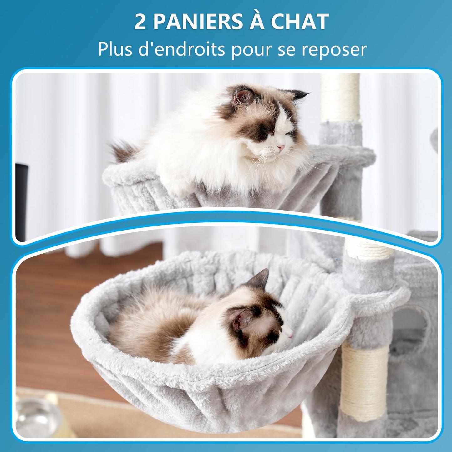 XXL Kratzbaum mit 2 groß Plattform, 3 Höhlen, 2 Korb, Plüschbälle und Sisal Kratzbäume