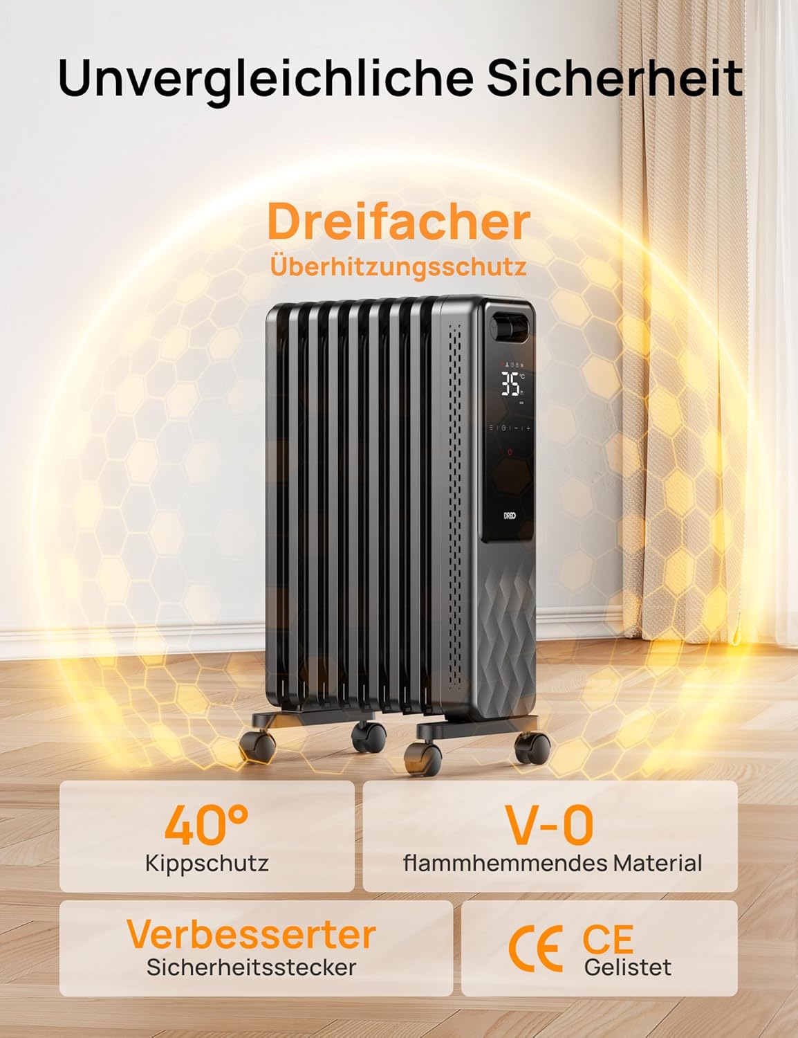 Radiator Heizung Energy Saving mit Thermostat 2000 W, Mobile Electric Heater
