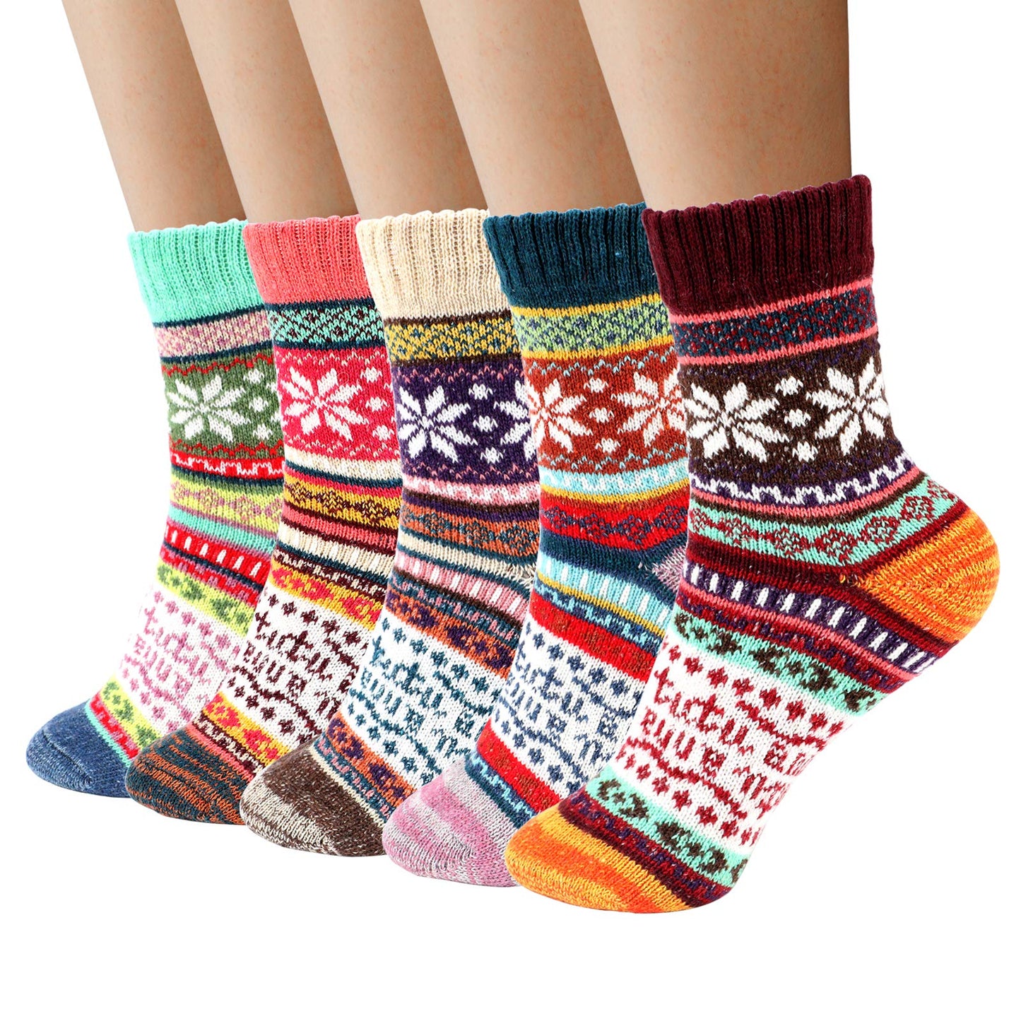 Airabc 5 Pairs of Women's Thermal Socks, Warm Winter Socks, Colourful Cosy and Breathable