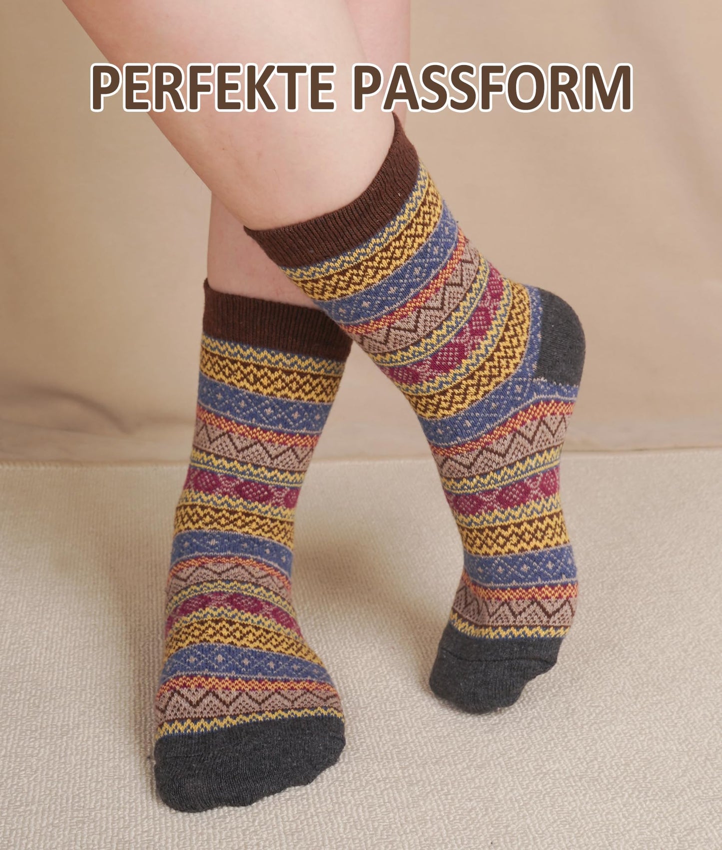 Wool Socks Women's 5 Pairs, Thick Winter Socks, Colourful Thermal Socks Gifts