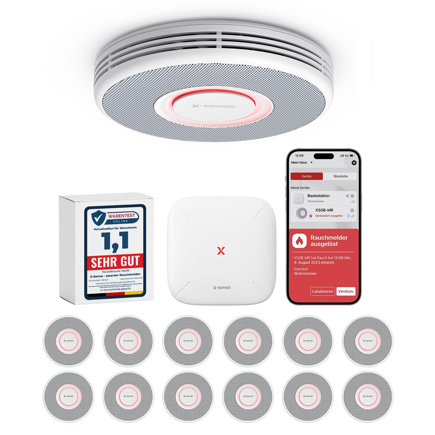 X-Sense Smarter Rauchmelder WLAN mit Sprachausgabe und 17 Standorten, Feuermelder, Rauchmelder , Brandmelder 6 Stück