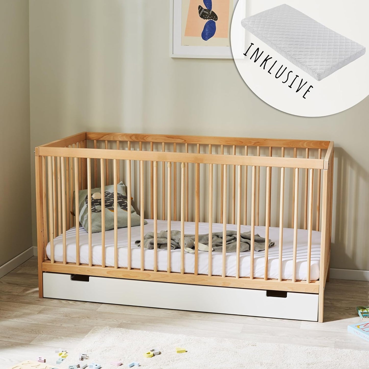 Kids Collective Baby Cot Bed 60x120 | 70x140 cm Height Adjustable