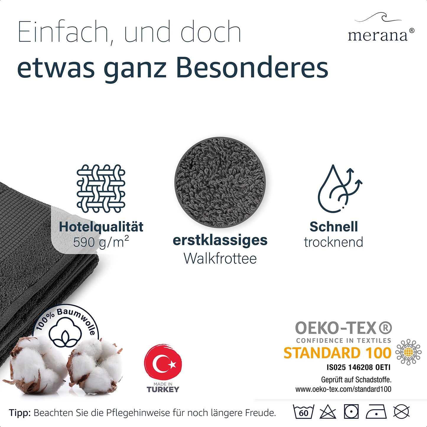 Merana Rome Handtuch Set | saugstark, weich und fusselfrei | Frottier Luxus Qualität | 100% Baumwolle | Oeko-TEX | 4 x Gästetücher (30x50cm))