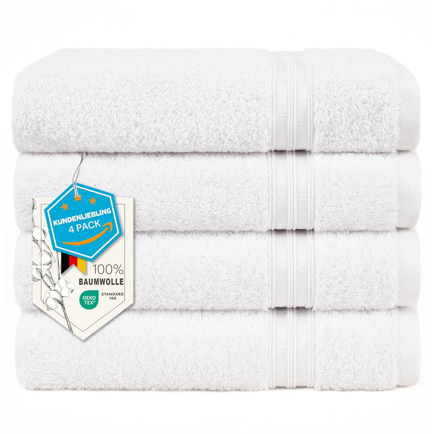6-Piece Hand Towel Set, 100% Cotton, Soft, Absorbent, Quality Hand Towels Set, 2 Bath Towels 70 x 140 cm, 4 Hand Towels 50 x 100 cm, White