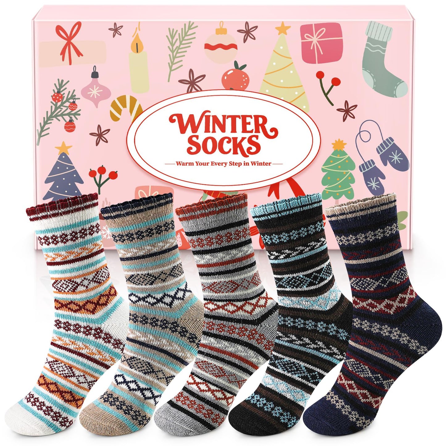 Airabc 5 Pairs of Women's Thermal Socks, Warm Winter Socks, Colourful Cosy and Breathable