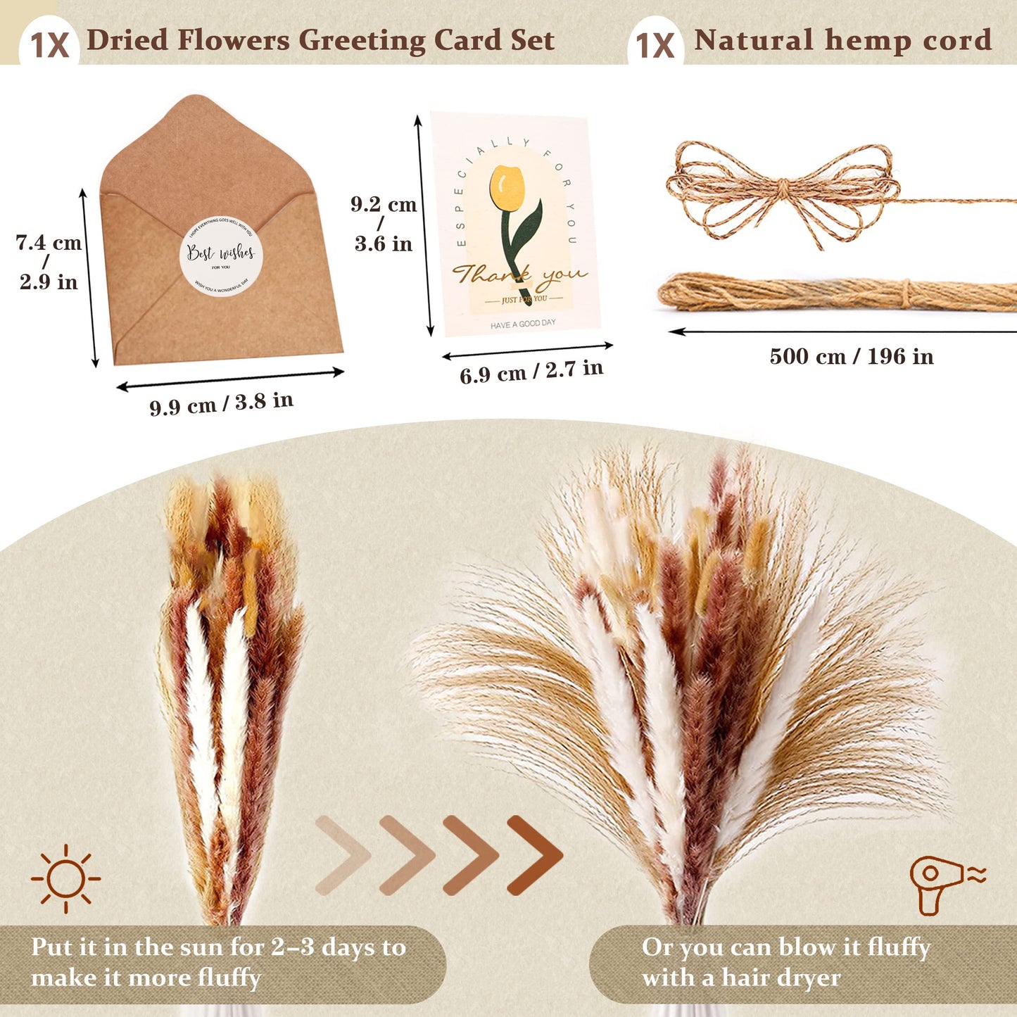 Pampasgras Getrocknet - Natürliche, Braun, Trockenblumen Strauß Dried Flowers, für Heim Decor