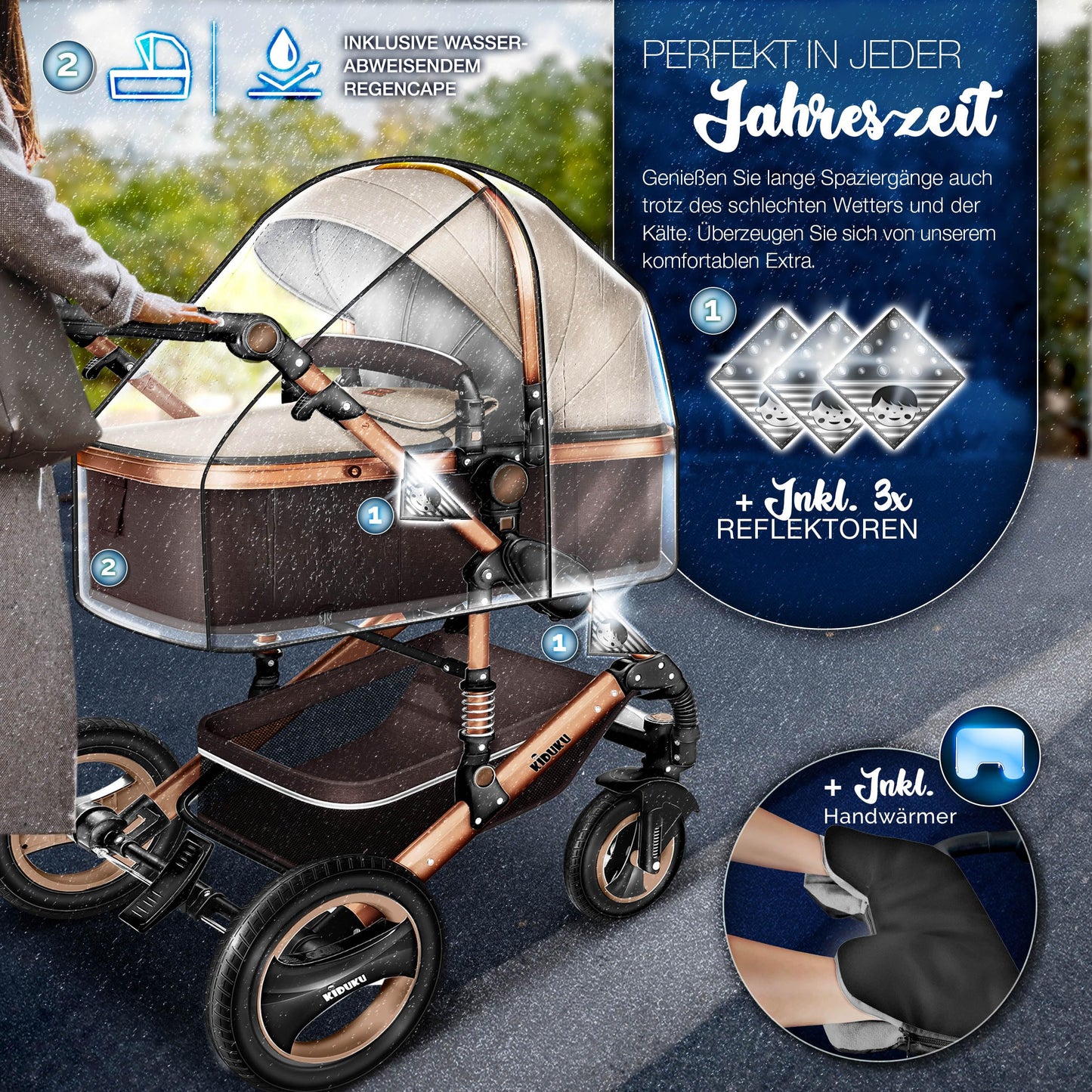 3-in-1 XXL Complete Pram Set incl. Baby Carrycot, Buggy, Sports Seat & Car Seat