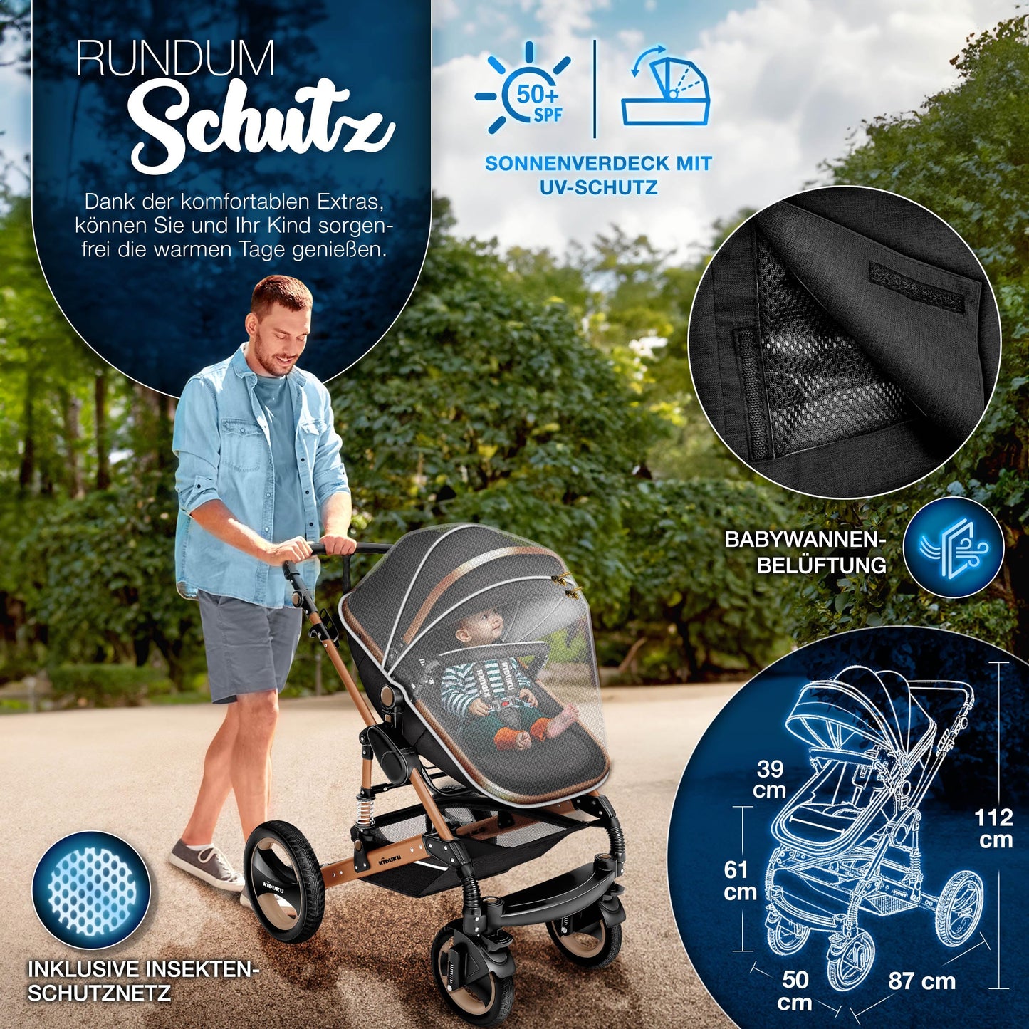3-in-1 XXL Complete Pram Set incl. Baby Carrycot, Buggy, Sports Seat & Car Seat