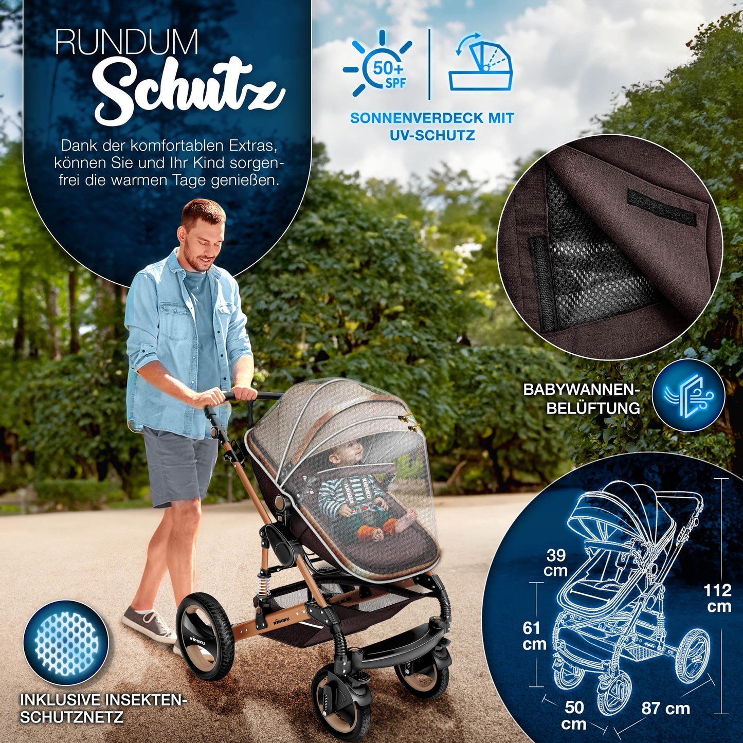 3-in-1 XXL Complete Pram Set incl. Baby Carrycot, Buggy, Sports Seat & Car Seat