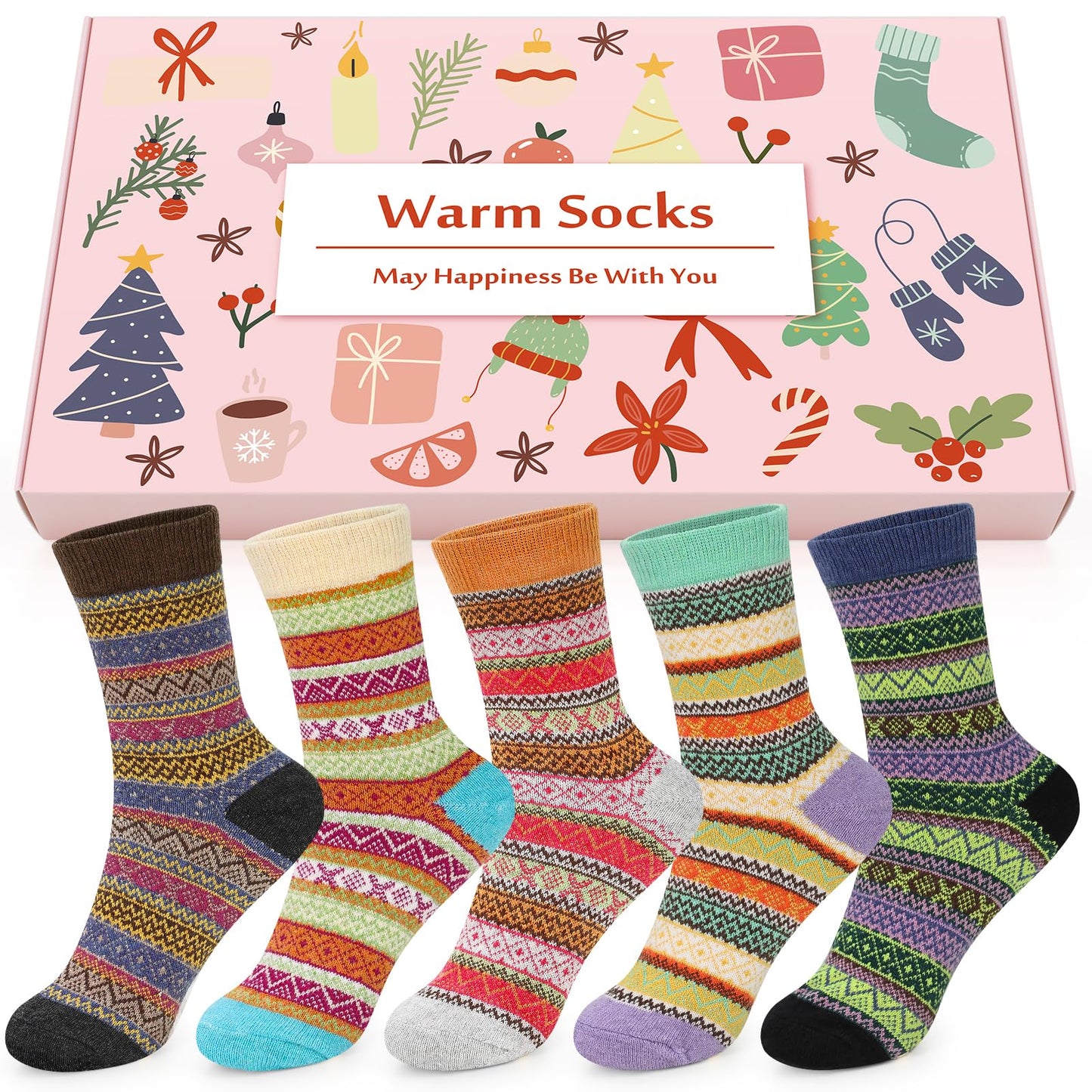 Airabc 5 Pairs of Women's Thermal Socks, Warm Winter Socks, Colourful Cosy and Breathable