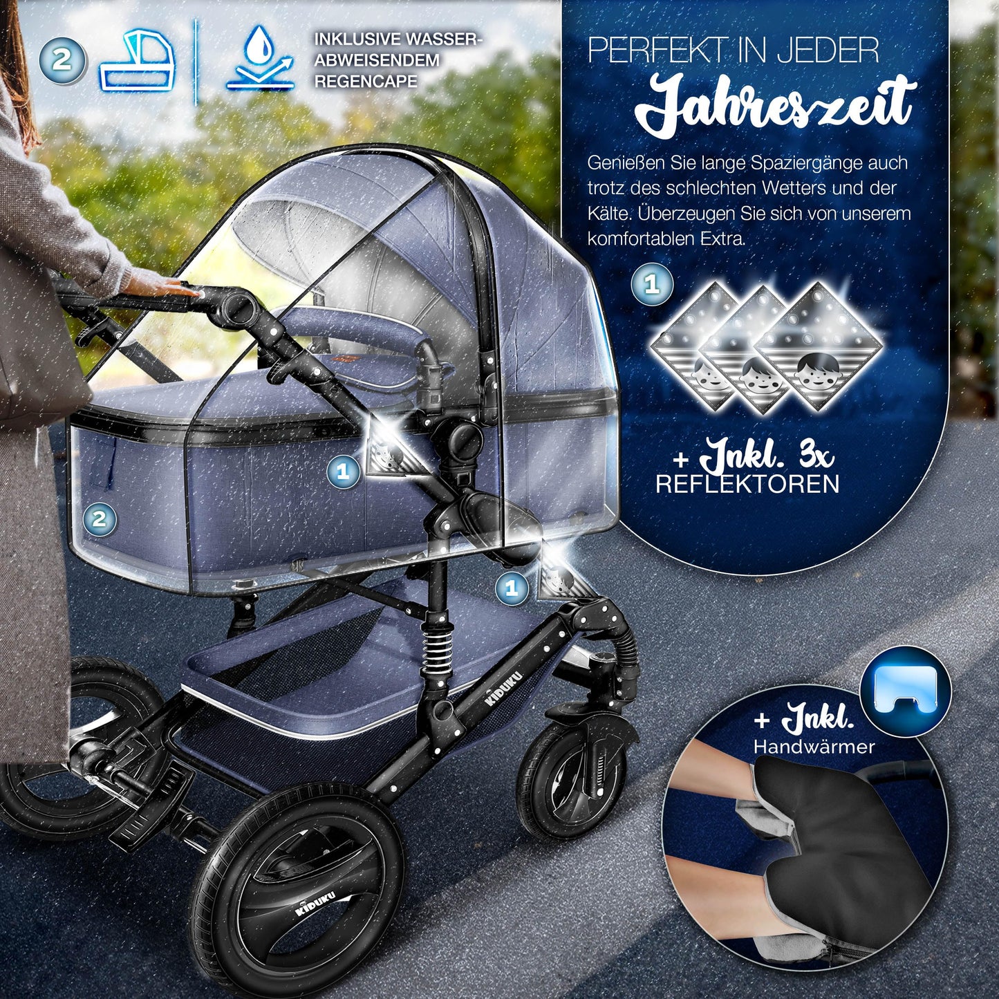 3-in-1 XXL Complete Pram Set incl. Baby Carrycot, Buggy, Sports Seat & Car Seat
