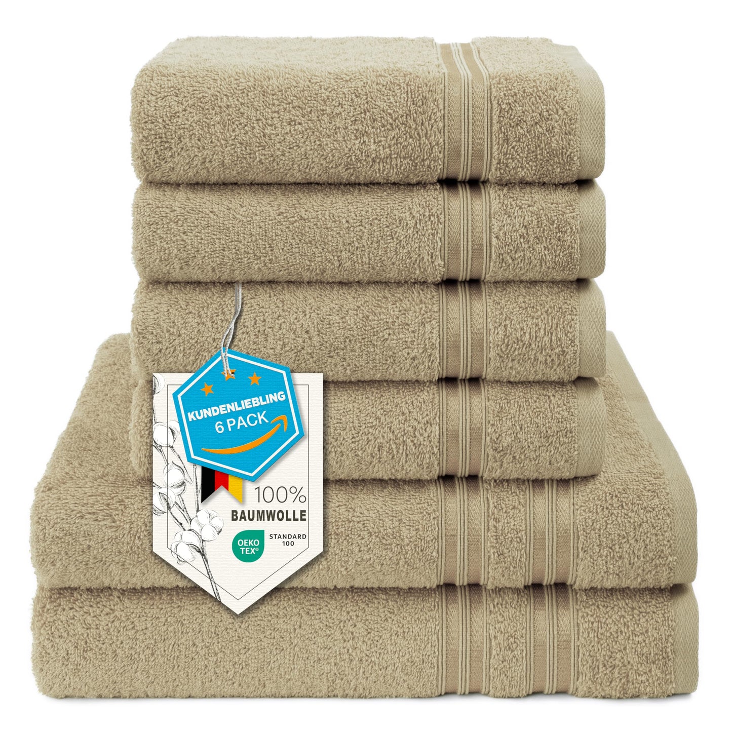 6-Piece Hand Towel Set, 100% Cotton, Soft, Absorbent, Quality Hand Towels Set, 2 Bath Towels 70 x 140 cm, 4 Hand Towels 50 x 100 cm, White