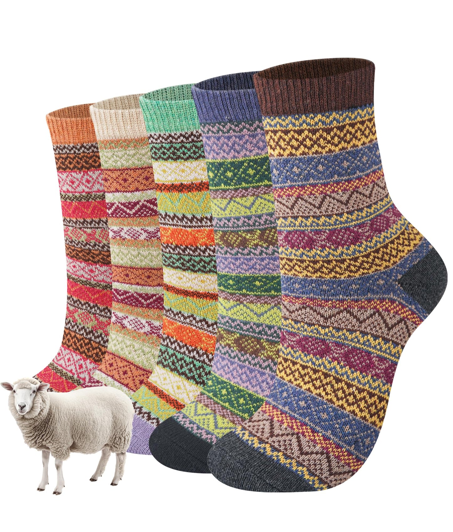 Wool Socks Women's 5 Pairs, Thick Winter Socks, Colourful Thermal Socks Gifts