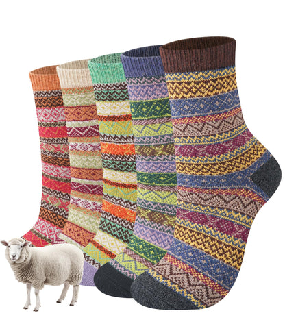 Wool Socks Women's 5 Pairs, Thick Winter Socks, Colourful Thermal Socks Gifts