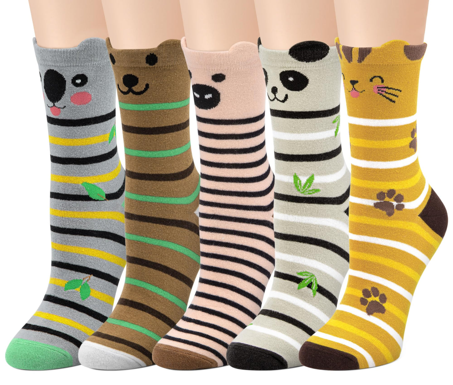 Chalier Cozy 5 Paar Damen Socken Hunde Katzen Motiven, Baumwolle