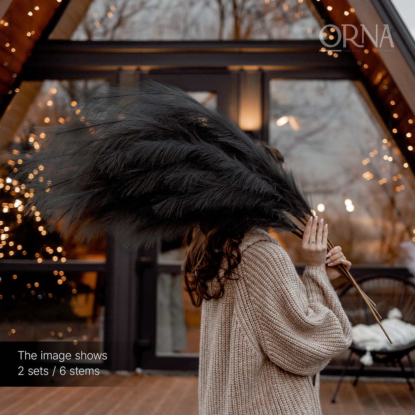 ORNA Artificial Pampas Grass Artificial Flower Long Branches Extra Fluffy 114 cm High (3 Stems x 20 Forks) for Modern Home Decoration