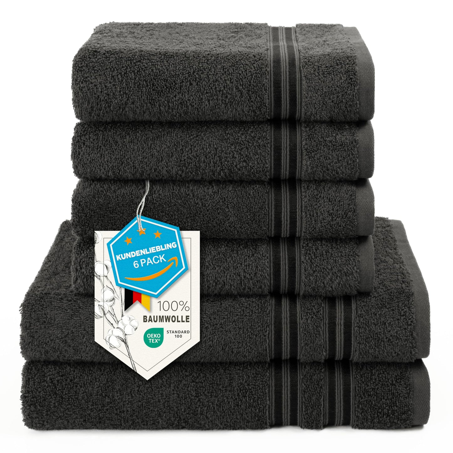 6-Piece Hand Towel Set, 100% Cotton, Soft, Absorbent, Quality Hand Towels Set, 2 Bath Towels 70 x 140 cm, 4 Hand Towels 50 x 100 cm, White