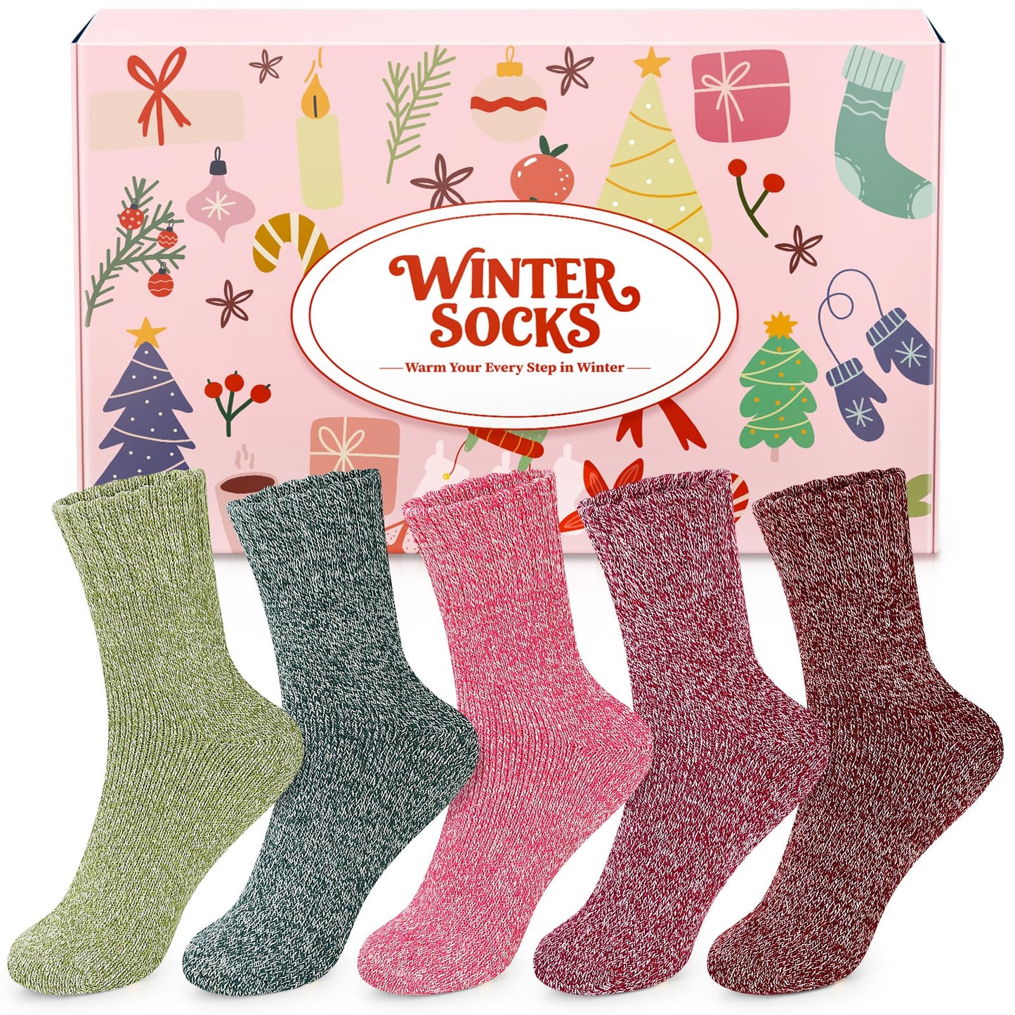 Airabc 5 Pairs of Women's Thermal Socks, Warm Winter Socks, Colourful Cosy and Breathable