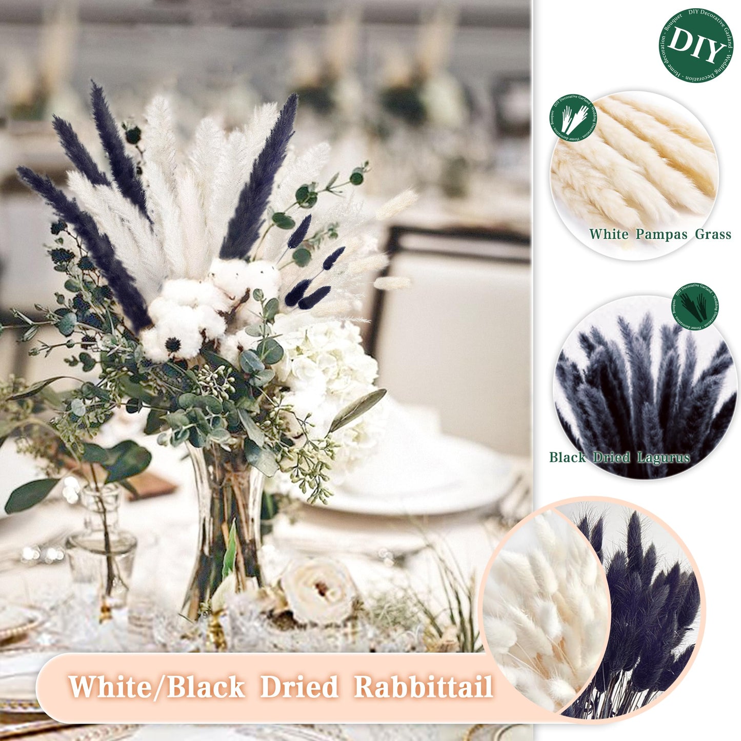 Pampasgras Getrocknet - Natürliche, Braun, Trockenblumen Strauß Dried Flowers, für Heim Decor