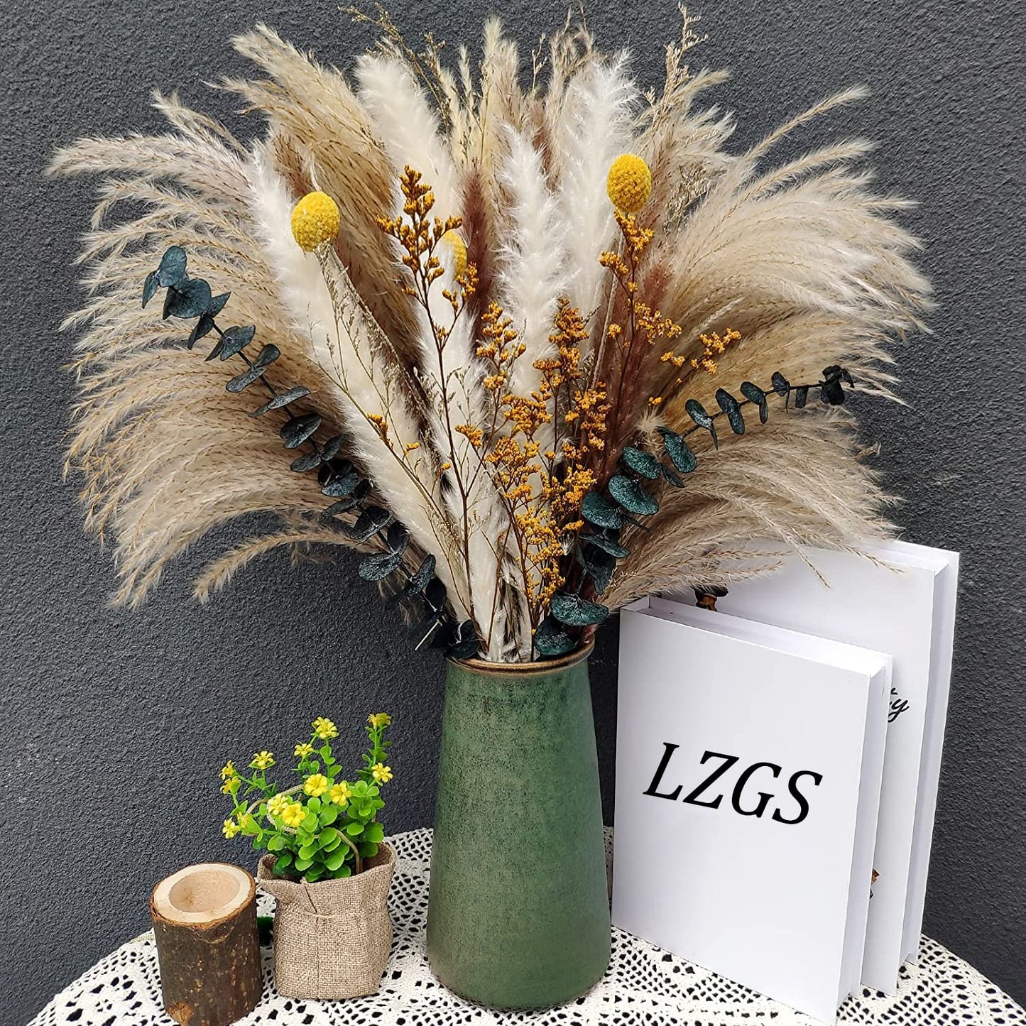 Dried Pampas Grass 60 Pieces Natural Dried Flowers Decoration, Bouquet Reed Flower Decoration for Living Room Bedroom