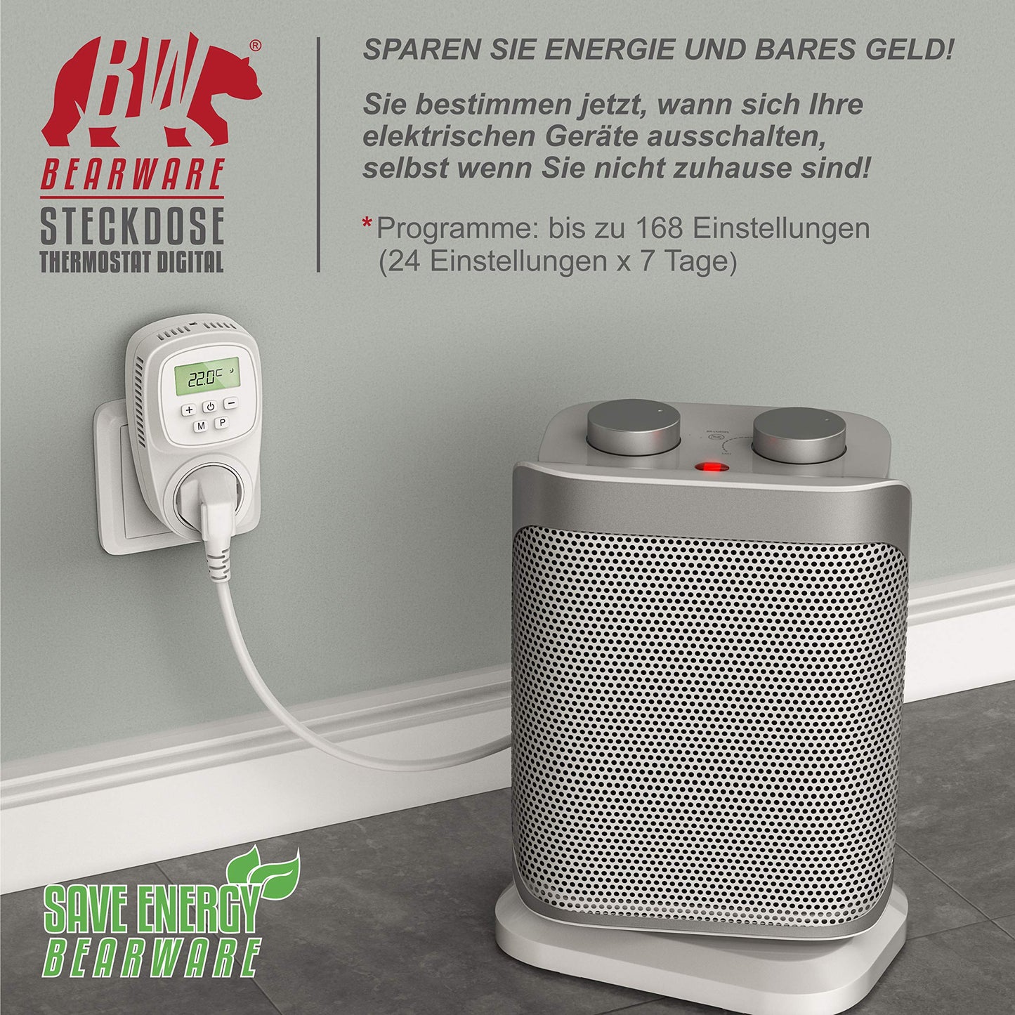Digitales Heizkörper Thermostat - Steckdosenthermostat mit Temperaturregelung - für Heizung, Infrarotheizung, Heizlüfter