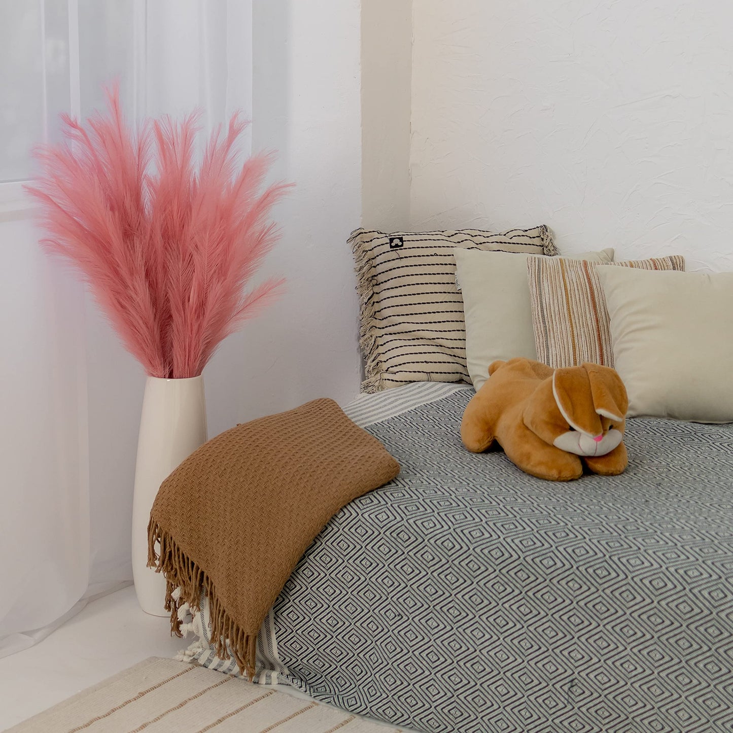 ORNA Artificial Pampas Grass Artificial Flower Long Branches Extra Fluffy 114 cm High (3 Stems x 20 Forks) for Modern Home Decoration