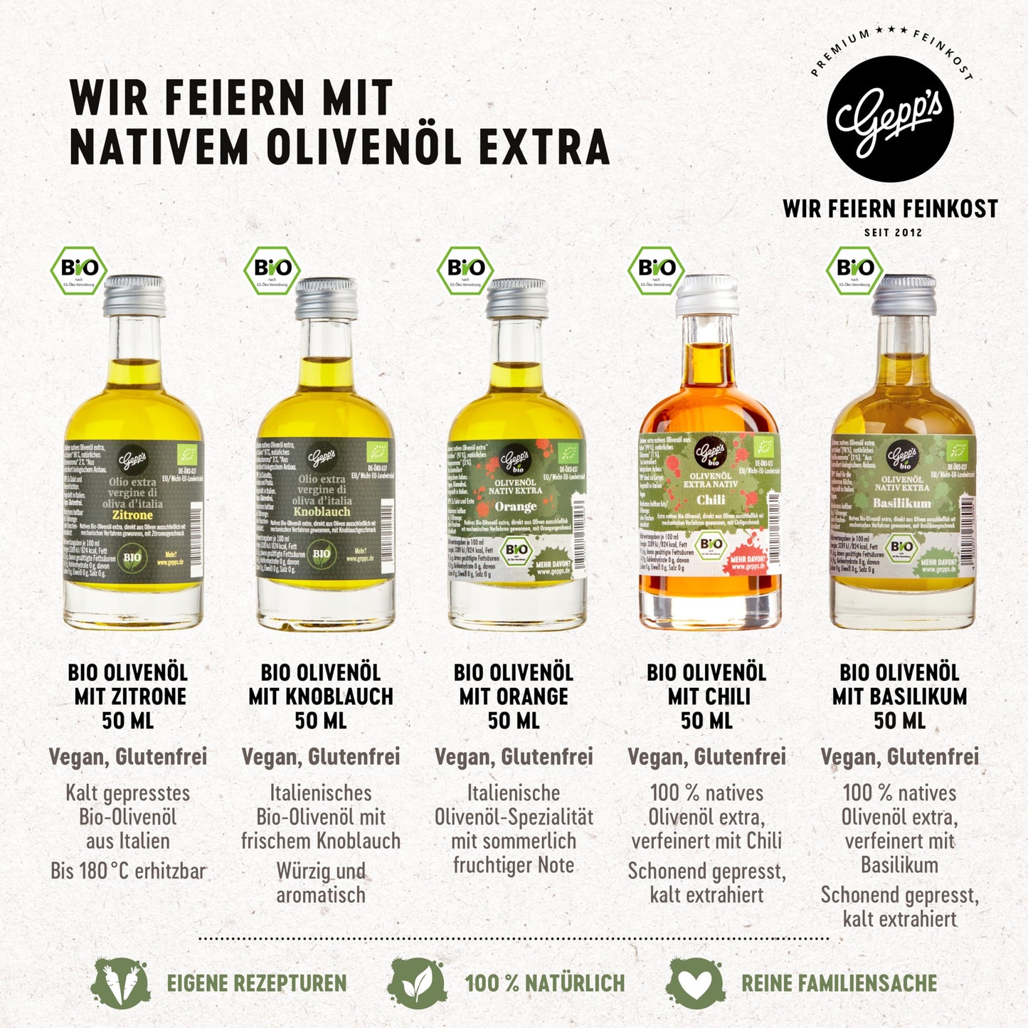 Feinkost Öl Geschenkbox „Öl-Clutch“ I Gewürzöl Set mit 5 erlesenen BIO-Ölen