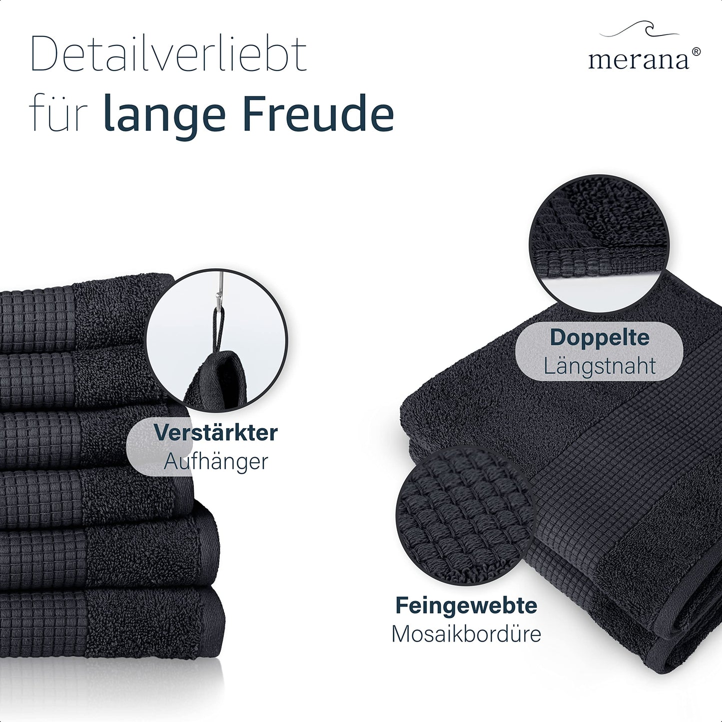 Merana Rome Handtuch Set | saugstark, weich und fusselfrei | Frottier Luxus Qualität | 100% Baumwolle | Oeko-TEX | 4 x Gästetücher (30x50cm))