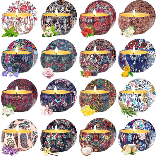 Scented Candle for Women, Scented Candles Gifts, Pack of 16 Scented Candles in Glass, 180 Hours, 100% Soy Wax