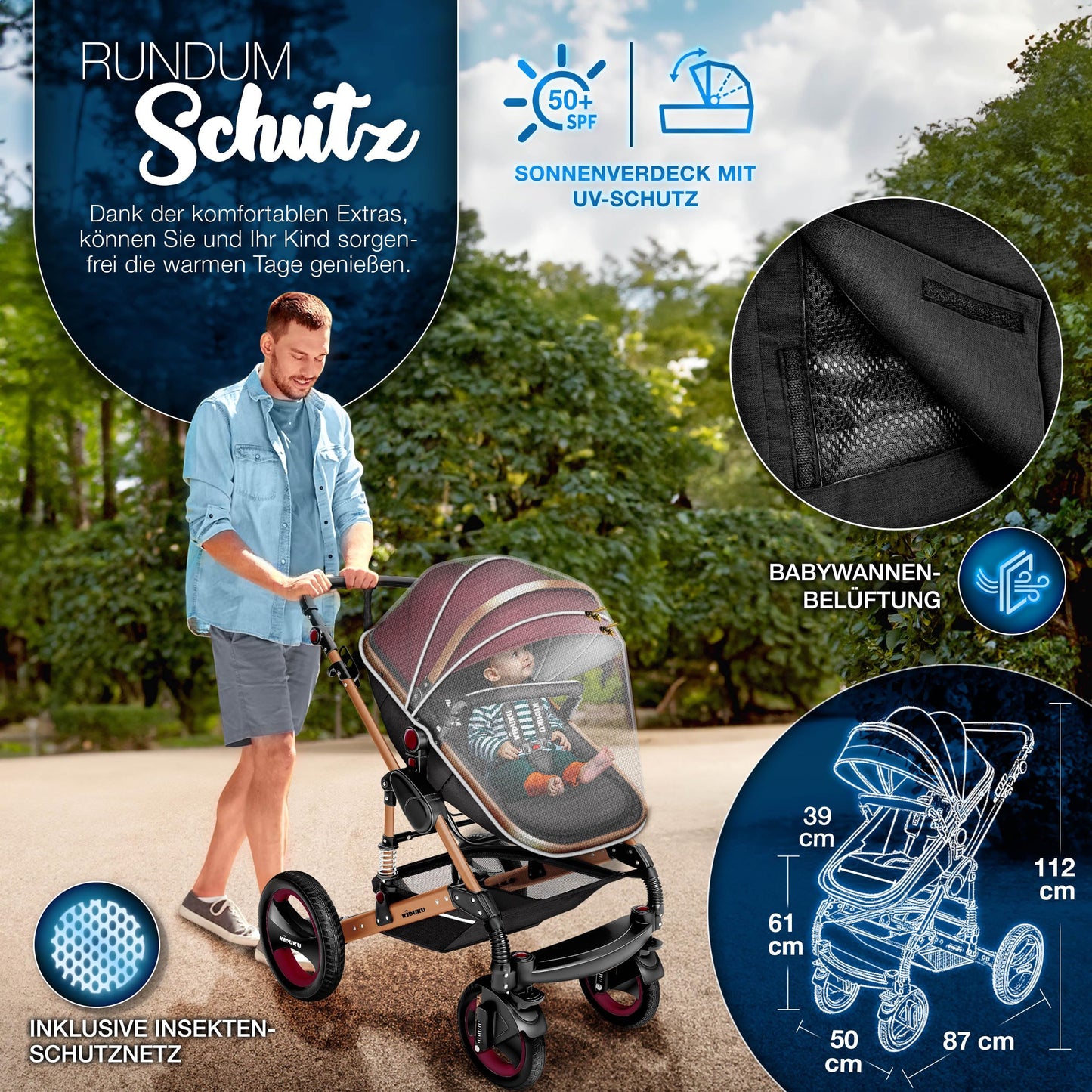 3-in-1 XXL Complete Pram Set incl. Baby Carrycot, Buggy, Sports Seat & Car Seat