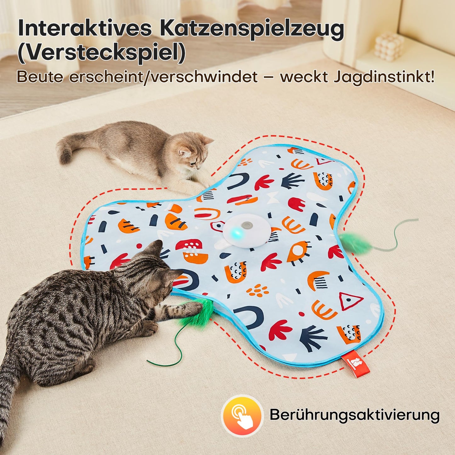 Potaroma Interaktives Katzenspielzeug mit Federautomatik - deales Bewegungsspielzeug für aktive Wohnungskatzen