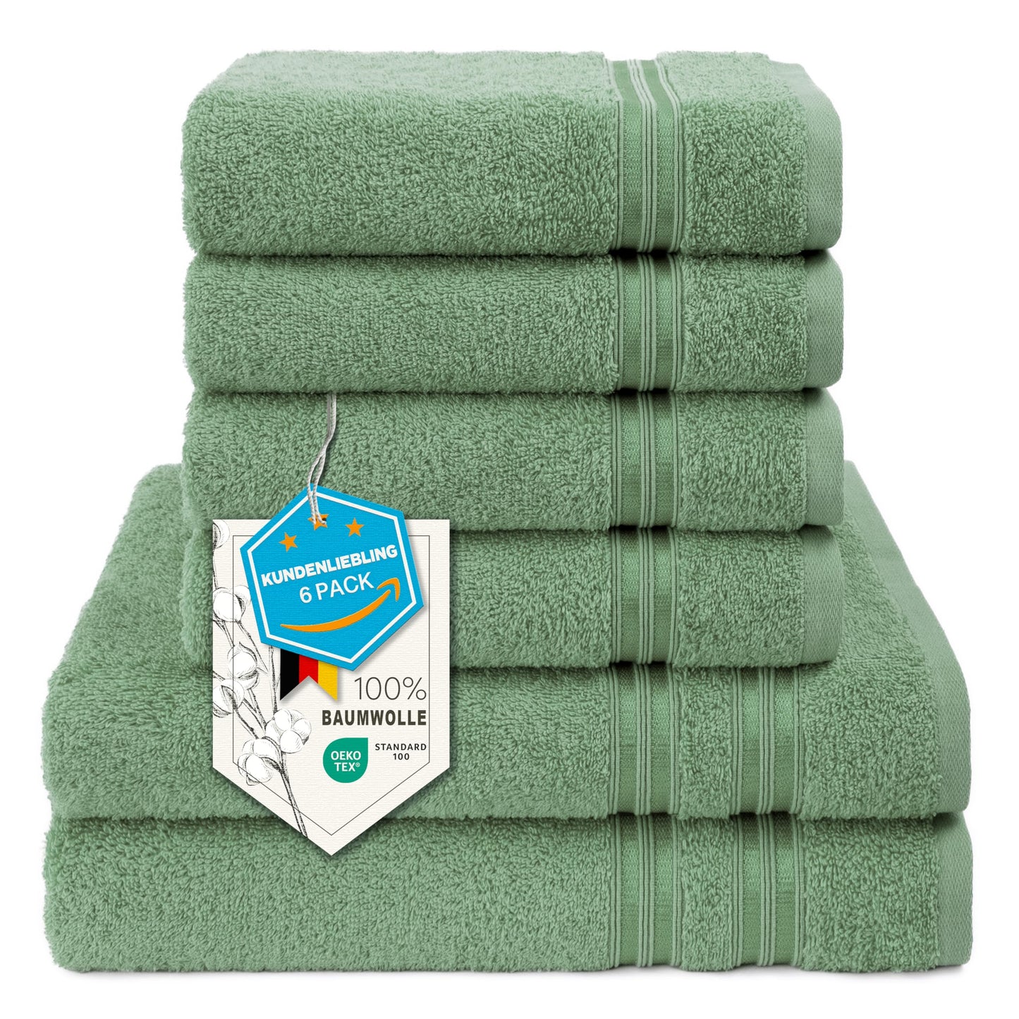 6-Piece Hand Towel Set, 100% Cotton, Soft, Absorbent, Quality Hand Towels Set, 2 Bath Towels 70 x 140 cm, 4 Hand Towels 50 x 100 cm, White