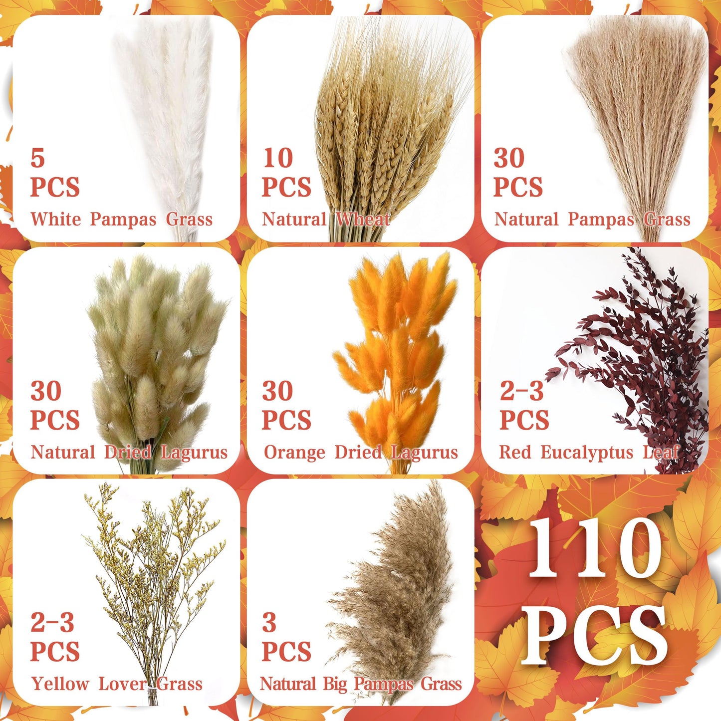 Pampasgras Getrocknet - Natürliche, Braun, Trockenblumen Strauß Dried Flowers, für Heim Decor