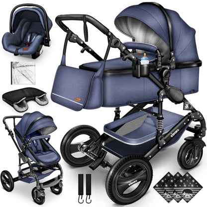 3-in-1 XXL Complete Pram Set incl. Baby Carrycot, Buggy, Sports Seat & Car Seat