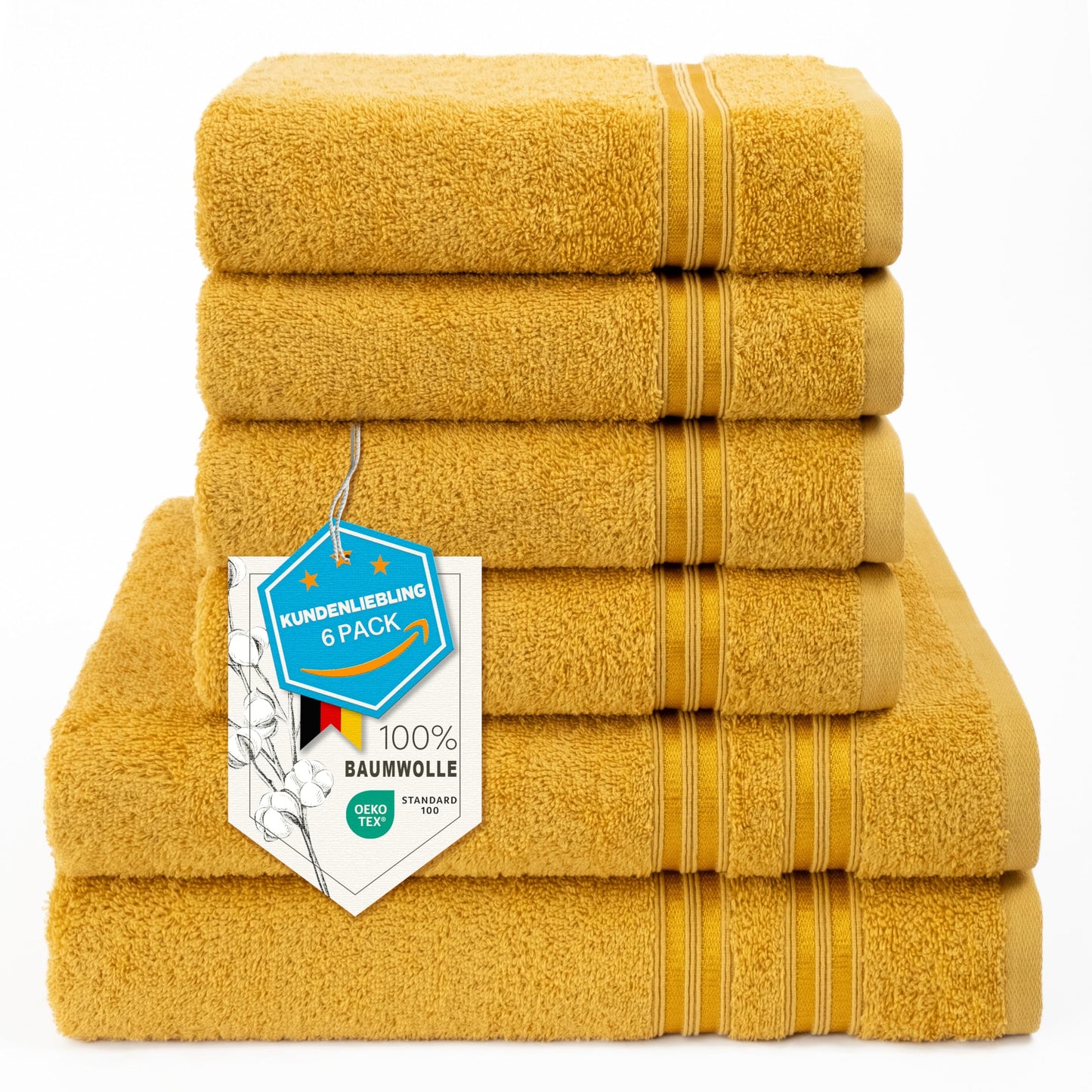 6-Piece Hand Towel Set, 100% Cotton, Soft, Absorbent, Quality Hand Towels Set, 2 Bath Towels 70 x 140 cm, 4 Hand Towels 50 x 100 cm, White