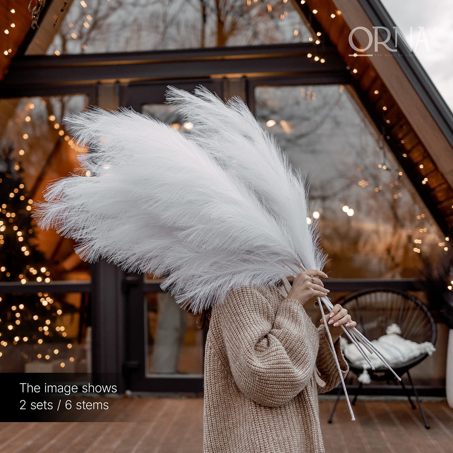 ORNA Artificial Pampas Grass Artificial Flower Long Branches Extra Fluffy 114 cm High (3 Stems x 20 Forks) for Modern Home Decoration